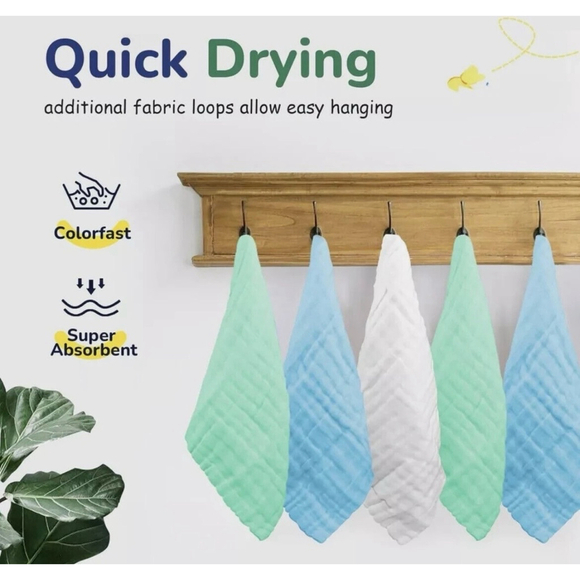 Unisex Baby KIDTION Wash Cloth 12"x12" White, Green, Blue 10 pack NEW IN PACKAGE - Picture 7 of 7